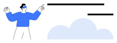 Bulut hesaplama, teknoloji, sanal etkileşim, geleceğin teknolojisi, yenilik, veri depolama. Bir insan bulut simgesi üzerinde sanal elementlerle etkileşime girer. Bulut hesaplama ve teknoloji kavramı