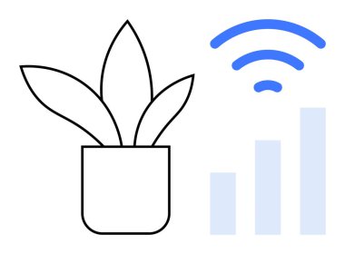 Akıllı bitki konsepti. Akıllı bitki kablosuz bağlantı ve veri görselleştirmesini entegre eder. İnternet destekli cihazlar, sürdürülebilirlik ve ev otomasyonu için akıllı bitki teknolojisi