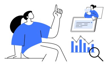 Veri analizi. Büyüteçle çizelgelerin görselleştirilmesi, veri analiz etkileşimi ve sanal iletişim. Teknoloji, pazarlama, iş eğilimleri, uygulamalar ve eğitim için ideal