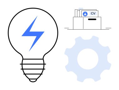 Innovation concept. Icons innovation with a light bulb, gear, and resume storage visuals. Innovation approaches in recruitment, technology, and productivity. For business, HR tech solutions