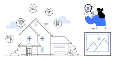 Akıllı ev teknolojisi. Akıllı ev entegre veri izleme ve bağlı cihazlar enerji verimliliği ve güvenlik için. Otomasyon, sürdürülebilirlik ve yenilik için akıllı ev çözümleri. Teknoloji için