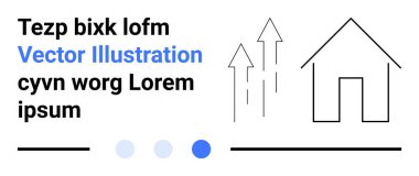 Minimalist tasarım. Oklar, evin dış hatlarının yanında büyümeyi gösteriyor. Düzenlenebilir yer tutucu metin. Emlak, büyüme, ilerleme, yatırım, konut, minimalizm için ideal