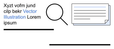 Çevrimiçi araştırma, veri analizi, iş araçları, web araması, bilgi keşfi, dijital organizasyon. Bir büyüteç ve bir belge sembolü. Çevrimiçi araştırma ve veri analiz kavramı