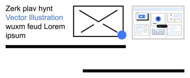 E- posta iletişimi, veri analizi, iş akışı yönetimi, kullanıcı arayüzü tasarımı, dijital hizmetler, gösterge paneli görselleştirme. Minimalist e-posta simgesi ve analitik gösterge paneli. E- posta iletişimi ve veri