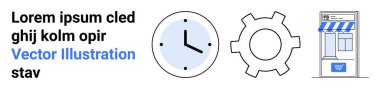 Saat, teçhizat ve küçük bir dükkan. Temalar için ideal zaman yönetimi, e-ticaret, ticaret, verimlilik, endüstri, verimlilik ve basit bir iniş sayfası