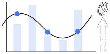 Finansal analitikler, iş büyümesi, ekonomik eğilimler, veri görselleştirme, yatırımlar, kâr analizleri. Çizgili ve parmaklıklı grafikler, yukarı doğru ok ve para. Mali analiz ve iş büyümesi