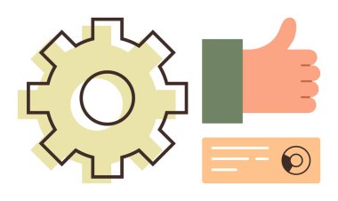 İş operasyonları, kimlik doğrulama, takım çalışması, onay sistemi, süreç yönetimi, dijital konsept. Dişliler, baş parmaklar ve kimlik tasarımı. İş işlemleri ve kimlik doğrulama kavramı