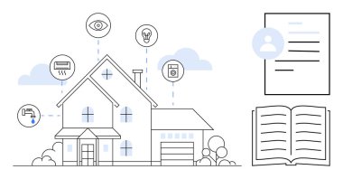 Akıllı evler, loto cihazları, otomasyon, ev teknolojisi, enerji verimliliği, güvenlik. Cihazlara bağlı modern bir ev. Akıllı evler ve IoT cihazları bağlantı ve yeniliğe odaklanır