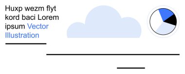 Bulut hesaplama, veri depolama, bilgi analizi, teknoloji entegrasyonu, dijital belgeler, web tasarımı. Pasta grafiği ve metin yanında bir bulut. Bulut hesaplama ve veri depolama kavramı