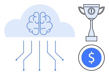 Yapay zeka konsepti. Bulut hesaplaması ve beyin ağı tasarımıyla yapay zeka. Yapay zeka inovasyon ve finansal başarı. Teknoloji ve teknoloji ödülleri için.