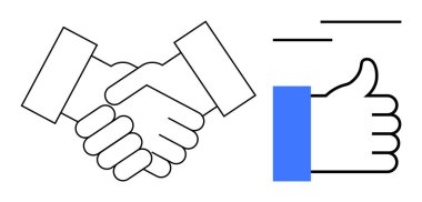 İş birliği. Baş parmak ikonu onayı ile karşılıklı anlaşmalar ve pozitiflik. İş ortaklığı güveni, takım çalışması, pozitiflik, işyeri iletişimi