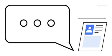 İletişim konsepti. İletişim ve kimlik doğrulama için resimli ileti balonu ve kimlik kartı taslağı. Otantik ağ ve profiller için iletişim. Sosyal medya, kimlik