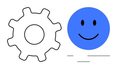 Teknoloji konsepti. Dişli sembolü ve gülen yüz teknolojisi ve kullanıcı etkileşimi. Kullanıcı deneyimlerini ve süreçlerini optimize eden teknoloji. IT sistemleri, uygulama arayüzleri, iş akışı yönetimi için