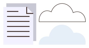 Bulut hesaplama, çevrimiçi depolama, veri paylaşımı, dijital organizasyon, dosya yönetimi, ağ hizmetleri. Çizgili çarşaf ve iki bulut. Bulut hesaplama ve çevrimiçi depolama