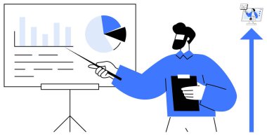 İş sunumu. Sunucu çizelgeleri ve analitik verileri şirket ortamında açıklar. İş sunumu strateji ve büyüme kararlarıdır. Takım planlaması, analiz, strateji, danışmanlık için