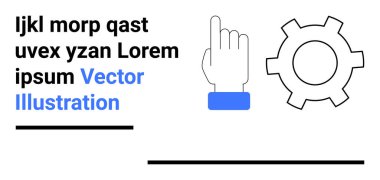İşlem ya da ayarları temsil eden bir dişlinin yanında el hareketi. Teknoloji, kullanıcı arayüzü, işlemler, seçimler, özelleştirme, takım çalışması, basit iniş sayfası için ideal