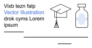 Eğitim, sağlık, akademik başarı, tıp eğitimi, kariyer büyümesi, ilaç hizmetleri. Minimalist tasarım mezuniyet şapkası ve ilaç şişesi. Eğitim ve sağlık konsepti