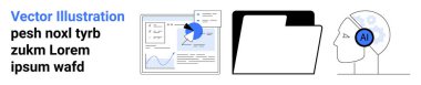 Veri analizleri, dosya organizasyonu, dijital araçlar, yapay zeka, teknolojik gelişmeler, gelecekteki çözümler. Grafik arayüzü, belge dizini ve AI profil illüstrasyonu. Veri