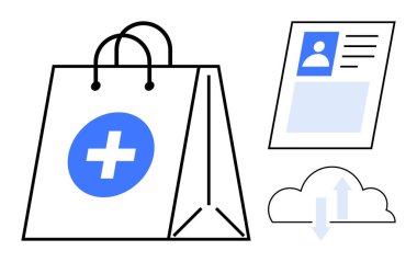 Sağlık hizmetleri ekomerazisi. Sağlık hizmetlerine ve bulut verilerine çevrimiçi erişim için dijital araçlar. Sağlık hizmetleri ekommersi tıbbi ürünleri ve dijital kimlik hizmetlerini birbirine bağlar. Sağlık teknolojisi için, dijital