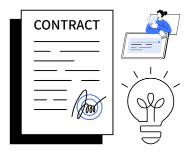 Konsept imzalı bir anlaşma, dijital teknoloji ve yenilik. Sözleşme modern dijital araçlar, yaratıcılık ve verimlilik. Yasal, iş ve yaratıcı çözümler için