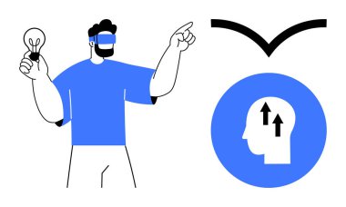 Sanal gerçeklik kavramı. Sanal gerçeklik yaratıcı düşünmeyi ve yenilikçi problem çözmeyi teşvik eder. Sanal gerçeklik, karar verme ve eğitimi geliştirir. Teknoloji, yenilik ve yaratıcılık için mükemmel.