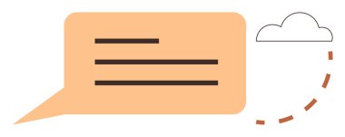 Bulut hesaplama, çevrimiçi mesajlaşma, dijital iletişim, internet hizmetleri, bulut depolama, bağlantı teknolojisi. Noktalı çizgileri olan soyut bir bulutun yanında bir konuşma balonu. Bulut hesaplama