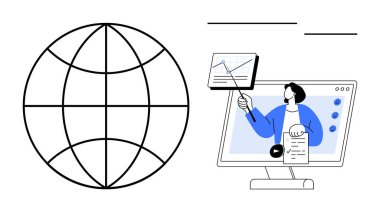 Çevrimiçi öğrenme kavramı. Çevrimiçi öğrenme, eğitim ve veri sunum araçlarına küresel erişim olanağı sağlıyor. Çevrimiçi öğrenme görsel ve etkileşimli yöntemlerle bilgiyi paylaşmayı teşvik ediyor. uzak