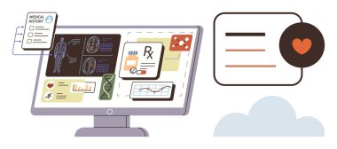 Sağlık teknolojisi, teletıp, hasta verileri, modern tanı, elektronik kayıtlar, bulut depolama. Tıbbi tabloları, teşhisleri ve RX verilerini görüntüle. Sağlık teknolojisi
