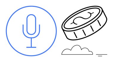 Ses teknolojisi. Mikrofon ve elektronik madeni para ikonu ses komutları ve dijital ödemelerde ilerleme kaydetti. Ses teknolojisi fintech, e-ticaret, yenilik, yapay zeka ve iletişimi yürütüyor