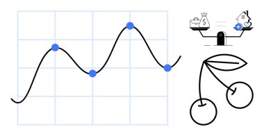 Veri analiz konsepti. Veri grafik görselleştirme trendleri ile birlikte denge ölçekli finansal içgörü. Veriler iş görüşlerine, değerlendirmeye ve ekonomik tahminlere bağlıdır. iş raporlama, pazar