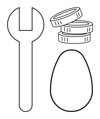 İş büyümesi, finansal planlama, yatırım stratejileri, tamiratlar, araçlar, tasarruflar. İngiliz anahtarı, bozuk para yığını ve yumurta çizgisi. Resmedilen mali planlama ve yatırım stratejileri