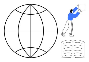 Eğitim konsepti. Küresel eğitim, açık kitap ve bireysel paylaşım fikirleri. Eğitim küresel anlayışı ve bilgiyi yaymayı teşvik ediyor. Öğrenim, iletişim, okur yazarlık, küresel