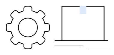 Sol taraftaki dişli ayarları ya da yönetimi, sağ taraftaki kutucuğu ambalajı ya da üretimi sembolize eder. Sanayi, lojistik, imalat, kişiselleştirme, yenilik, mekanik, süreçler için ideal