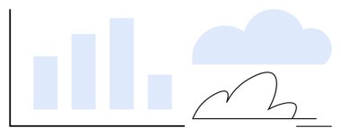Veri analizi, bulut hesaplaması, iş büyümesi, teknoloji yeniliği, ilerleme takibi, dijital dönüşüm. Bulut sembollü bar çizelgesi. Veri analizi ve bulut hesaplama kavramı