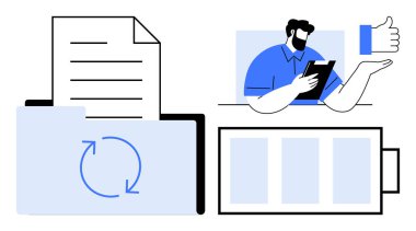 Veri transferi, enerji verimliliği, uzaktan onaylar, dijital iş akışı, verimlilik araçları, sistem güncellemeleri. Dizin, döküman aküsü ve onay ekranda. Veri transferi ve enerji verimliliği