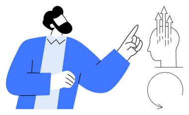 Liderlik kavramı. Büyümeye ve yenilikçi fikirlere işaret eden bir kişinin liderliği. Liderlik, yaratıcılığa, kişisel gelişime ve karar verme mekanizmasına ilham verir. İş için, eğitim için