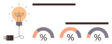 İş analizleri, ilerleme izleme, fikir üretimi, teknoloji raporlama, finansal istatistikler, sunum araçları. Fişe bağlı ampul, işlem çubukları yüzde grafikleri. Veri