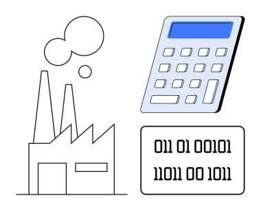 Veri analizleri, endüstriyel otomasyon, üretim teknolojisi, dijital dönüşüm, fabrika yönetimi ve kodlama sistemleri. Fabrika, hesap makinesi ve ikili kod. Dijital dönüşüm