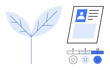 Sürdürülebilirlik kavramı. Yaprak çevreci bilincinin grafiği bir kullanıcı profili kartı ve geri bildirim ölçeği ile eşleştirildi. Tasarımda sürdürülebilirlik, kullanıcı geribildirimi, çevre dostu çözümler, müşteri deneyimi