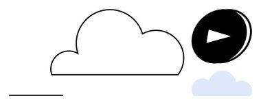 Veri paylaşımı, çevrimiçi depolama, medya akışı, teknoloji erişimi, dijital içerik yönetimi ve multimedya. Bulut ve oyun düğmesi tasarımı. veri paylaşımı ve çevrimiçi depolama kavramları