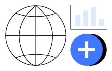 Küresel veri kavramı. Küresel veri çözümlerindeki yenilikleri vurgulayan küresel ve analitik grafikler. İş stratejisi, teknoloji ve eğitim için küresel bağlantılar, veri görselleştirme ve analizler