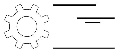İlerlemeyi, iş akışını, organizasyonu ve gelişim aşamalarını simgeleyen yatay çizgilerle eşleştirilmiş dişli sembolü. Takım çalışması, süreç optimizasyonu, üretkenlik, mühendislik, yönetim sistemi için ideal