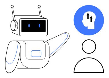 Yapay zeka konsepti. İnsan sembolleriyle uğraşan bir robot vasıtasıyla yapay zeka. Yapay zeka iletişimi ve teknolojiyi geliştiriyor. Teknoloji, eğitim, robot bilimi için