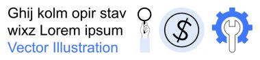 İş araçları, finans, lojistik, analiz, ayarlar, optimizasyon. Bir büyüteç, dolar sembolü ve teçhizat. İş araçları ve finansman sembolik unsurlar yoluyla