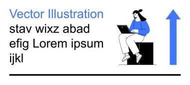 İş büyümesi, verimlilik, çevrimiçi eğitim, kariyer ilerlemesi, uzaktan çalışma, dijital trendler. Yukarıya doğru okla dizüstü bilgisayar kullanan biri. İş büyümesi, verimlilik