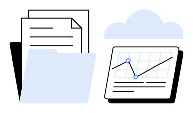 Grafik çizgileri ve bulut sembolü olan bir dosyanın yanında bulunan dosya. Üretkenlik, veri depolama, analitik, takım çalışması, organizasyon, teknoloji, ölçeklenebilir iş çözümleri için idealdir. Basit.