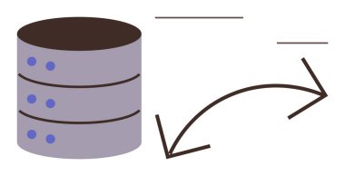 Veri yönetimi, bulut hesaplama, veri göçü, bilgi sistemleri, veritabanı tasarımı, ağ işlemleri. Veri transferini gösteren okları olan bir veritabanı simgesi. Veri yönetimi ve bulut hesaplama