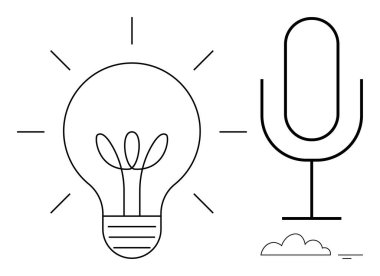 Creativity concept. Creativity ed by a lightbulb and a microphone, ideas and communication. Creativity enhances innovation and effective engagement. For branding, podcasts, brainstorming, media