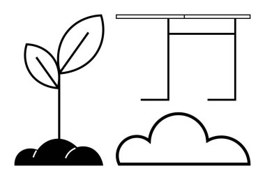 Sürdürülebilir büyüme, çevre, mimari, çevre dostu tasarım, doğal elementler, basitlik. Bitki filizi, bulut şekli ve çatı yapısı. Sürdürülebilir büyüme ve çevre kavramı