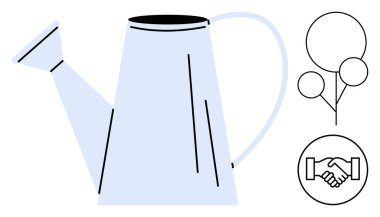 İş büyümesi konsepti. Minimalist sulama, büyüme temalı ikonlar ve tokalaşma ile eşleştirilebilir. İş büyümesi, ortaklıklar ve ilerleme kavramları. Ekoloji, girişimler, takım çalışması için